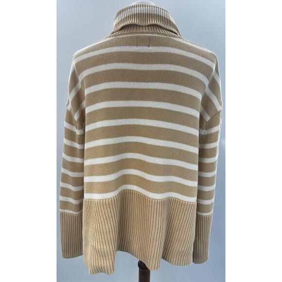 GAP Women Tan Stripe Turtleneck Sweater Medium Cotton Ribbed Hem - Picture 3 of 6